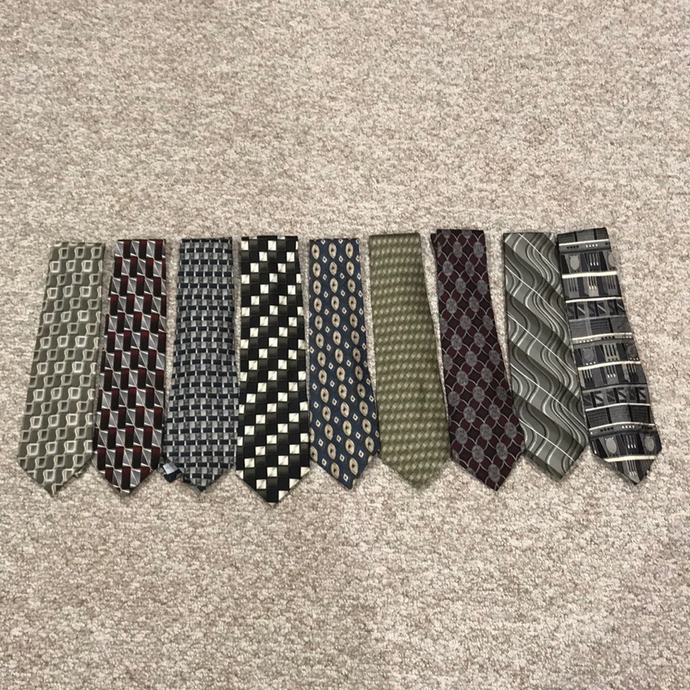Bundle of 9 100% Silk Ties by Different Brand Name